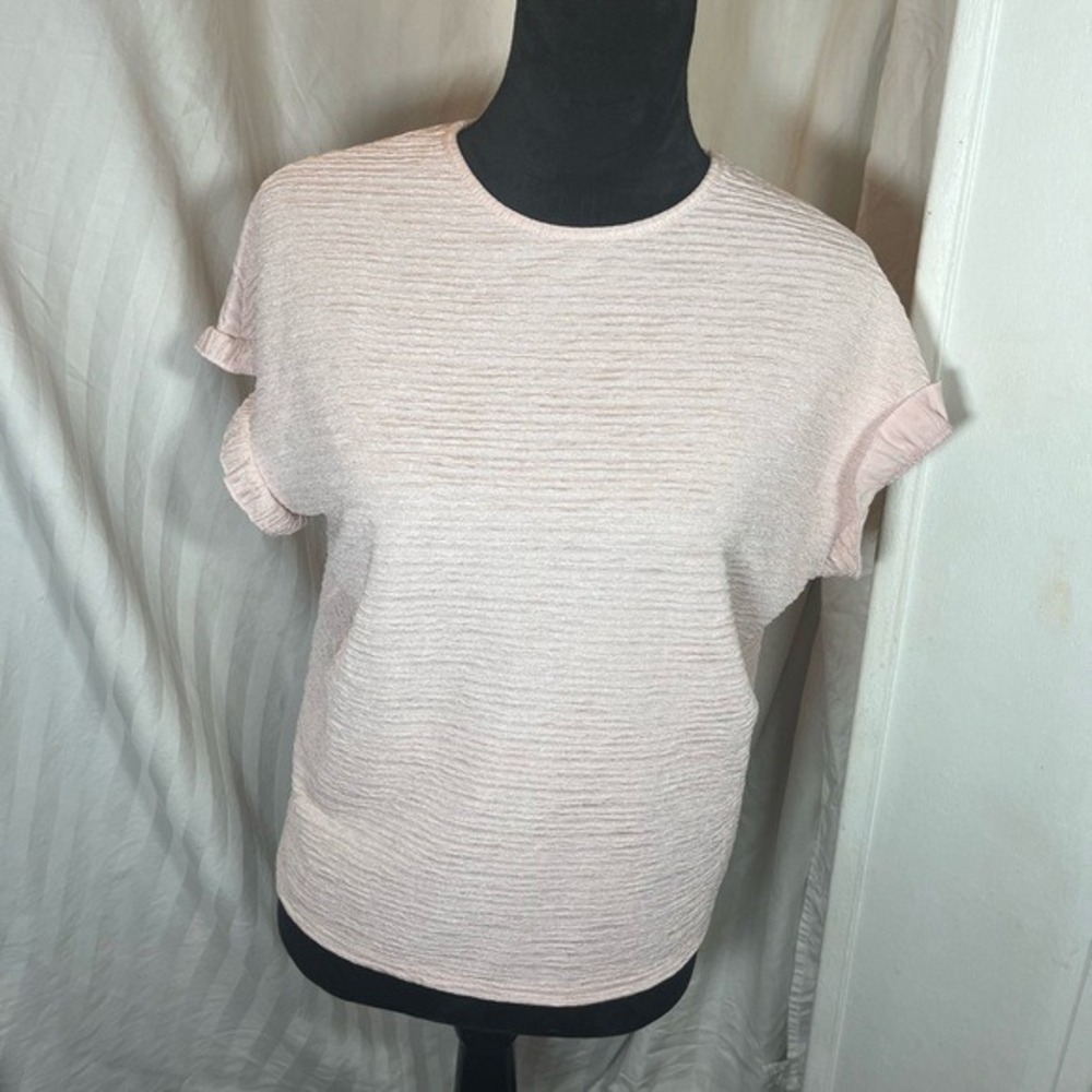 Blush Pink Textured Crinkle Ruffle Sleeve Knit Top Size 1X Plisse Shell